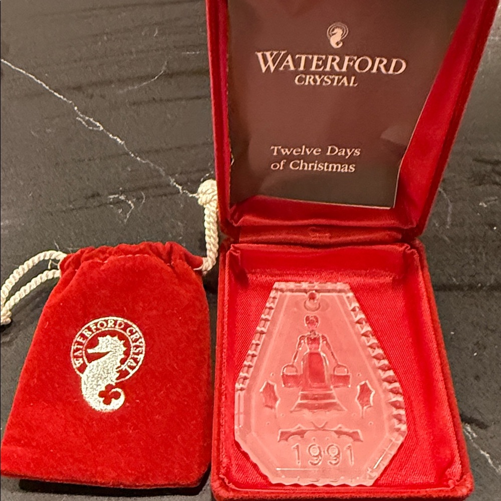Waterford 12 Days of Christmas Crystal Ornament - Maids a-Milking with Red Case